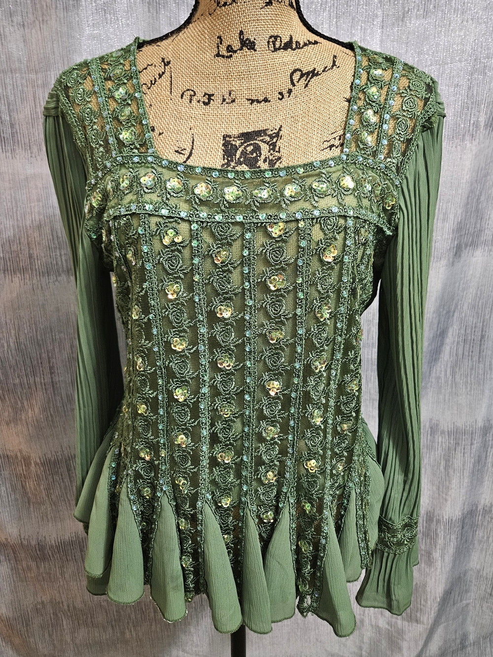 Pretty Angel Olive Green Embroidered Peplum Tunic